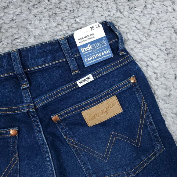 Wrangler Wild West 603 High Rise Straight Jeans Stretch Blue Size 26x28 Cropped - Picture 4 of 10